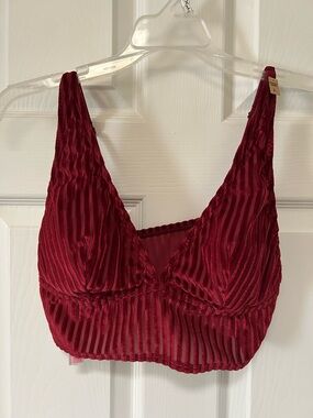 PINK Victoria's Secret Deep Red Striped V-Neck Bralette and Thong
